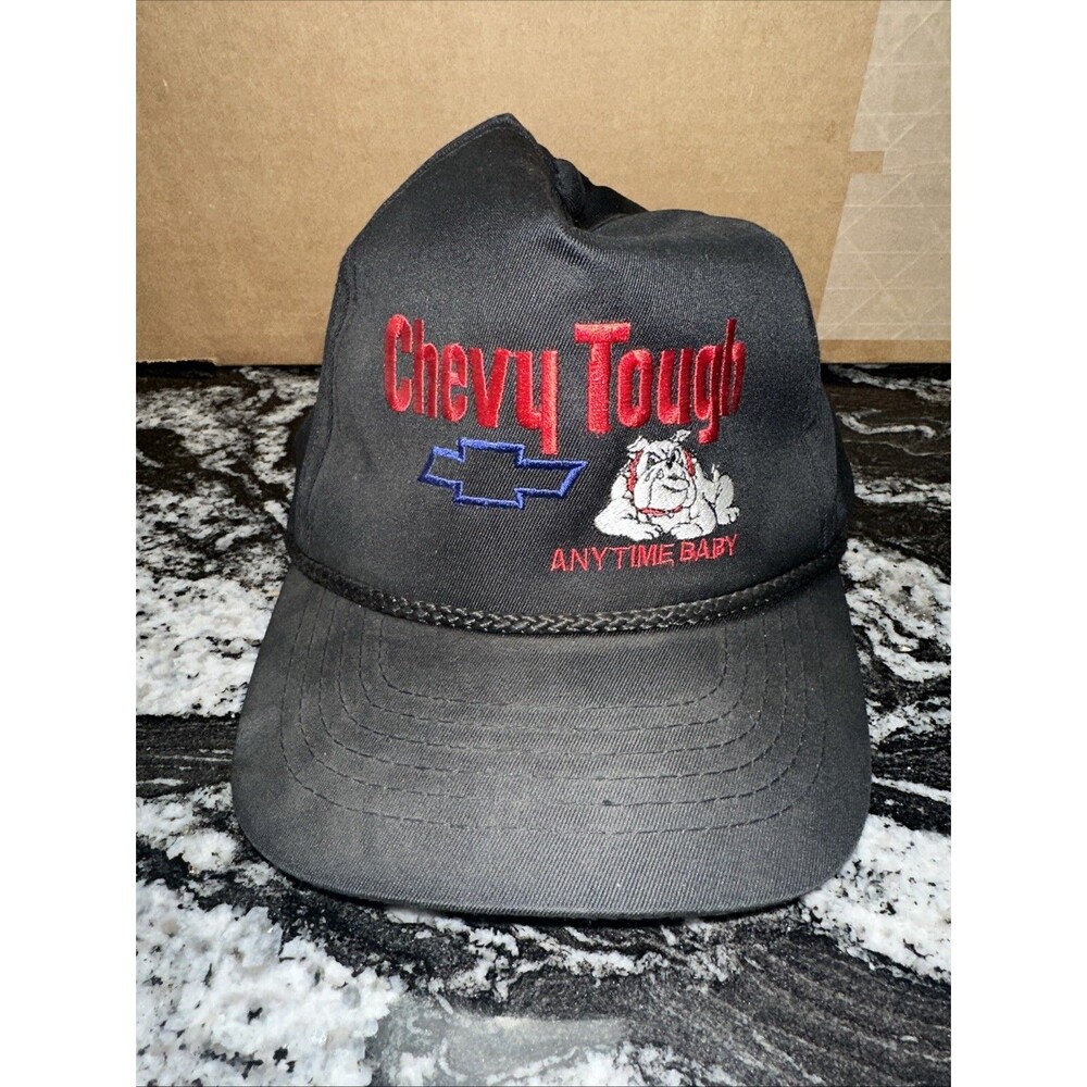 VTG Chevy Tough Anytime Baby Snapback Hat Cap Chevrolet Bulldog Faded Distressed